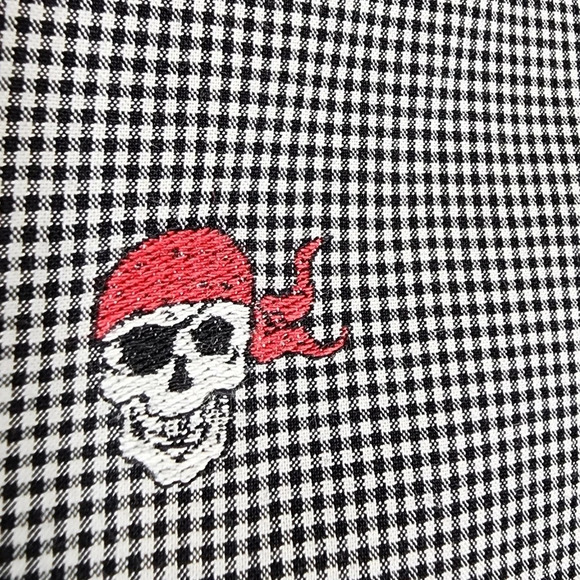 Johnston & Murphy Pirate Themed Plaid Short Sleeve Button Shirt Men's Medium - Picture 13 of 16